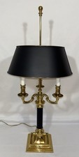 Vintage French Regency Style Brass Bouillotte Lamp Black Tole Brass Shade 3 Arm picture
