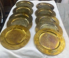 Vintage Brass Charger Hong Kong Event Plates Service Patina Set Of 10 picture