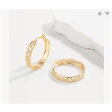 V Chevron CZ Hoop Earrings 22mm High Quality 14K Gold Plated picture