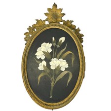 Antique Pietra Dura Picture Frame Bronze  Floral Design Double Oval Enclosed picture