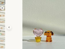 Hand Blown Glass Dog Figurine & Heart Ornament Set, Glossy 3D, 2pc picture