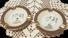Antique Ashtrays, 2 Shozan Kutani Japanese Handpainted Porcelain 3
