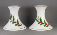 Two (2) Holly & Berry Christmas Candlestick Holders 3.5