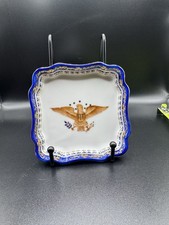 Patriotic Federal Eagle Porcelain Trinket Tray Blue Gold Scalloped Square 4.5 picture