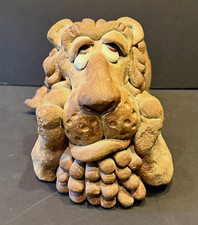 Rare John Raya Pre-80’s Handmade Stoneware Lion-Porcelain Eyes-Artist Confirmed picture