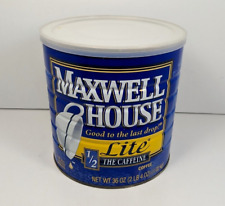 Maxwell House Lite Coffee Tin Can Vtg 1990s 36oz (2lb 4oz) SEALED Decor Prop picture
