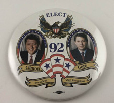 Vintage 1992 ELECT CLINTON GORE Button Pinback picture