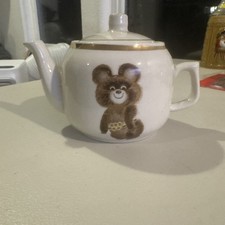 RARE Vintage Porcelain kettle Kitchenware Olympic Games 1980 Bear Ussr Soviet picture