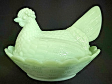 Vintage Gibson Mosser Jadeite Hen Chicken On Nest Glass Nesting With Lid picture