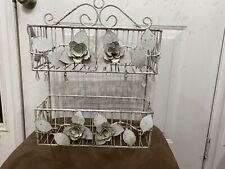 Vintage Shabby Chic Roses 2 tier Metal Shelf 19 X 15 X 5.5 Distressed picture