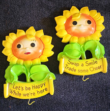 Vintage 1973 Miller Studio Chalkware Sunflower Wall Plaques Hooks – Retro Kitsch picture
