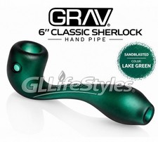 GRAV® LARGE SANDBLASTED CLASSIC SHERLOCK GLASS HAND PIPE, 6 COLORS, LAKE GREEN picture