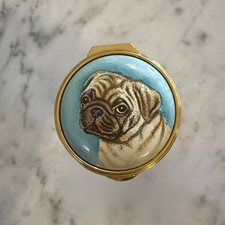 Staffordshire Enamels Chelsea Bonbonnieres Pug Enamel Trinket Box England w/ COA picture