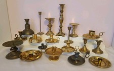 Huge Vintage MCM Brass Candle Holders Lot - Grannycore picture