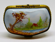 LIMOGES FRANCE BOX - SMALL ANTIQUE RURAL LANDSCAPE - HOUSE & RIVER SCENE - TREES picture