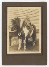 Antique Circa 1900s Rare Cabinet Card Adorable Baby Riding on Small Pony Outside picture
