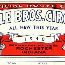 Scarce 1940 Cole Bros Circus Route Card Indiana Ohio WV Penn  picture
