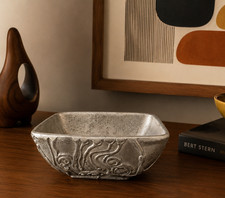 Vintage Brutalist Cast Aluminum Bowl Signed MCM Sculptural Art Metal Dish picture
