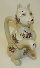 Vintage Raised Paw Floral Cat Tea Pot Tail Handle picture