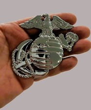 US Marine Corps USMC Metal Car Emblem -Eagle & Globe - Silver -FREE SHIPPING picture
