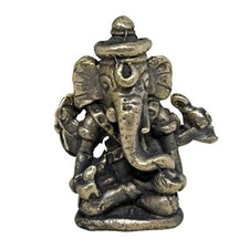 Lord Ganesha Forehead Crescent Moon Ancient Style Hindu Amulet Brass Statue #15 picture