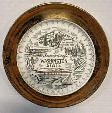 22K Washington State Souvenir Plate Mt Rainier Coulee Dam Sabin Crest-O-Gold picture