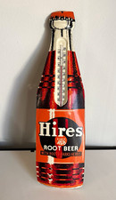 Original Vintage 1950s Hires Root Beer Tin Litho Bottle Thermometer Sign: Works picture