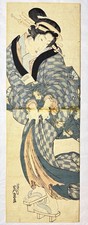 Antique Keisai Eisen Japanese Ukiyo-e Woodblock Print Vertical Diptych Edo 1830s picture