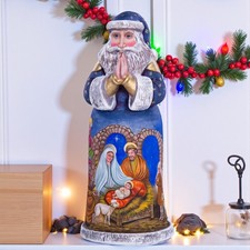Hand-Carved Wooden Santa with Holy Family, 14