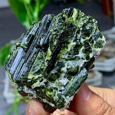 131G Natural green tourmaline quartz crystal cluster mineral specimen picture