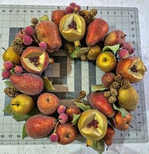 Vintage Della Robbia Style Sugared Fruit Grapevine Wreath 15-16