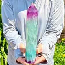 2.05LB Natural Rainbow Fluorite Obelisk Quartz Crystal Wand Tower Point Healing picture
