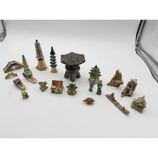 Vintage Chinese Mudman & Ceramic Glazed Figurines Bonsai Tree Decor Pagoda Lot picture