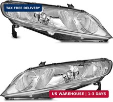 Halogen Headlights Assembly for 2006-2011 Honda Civic 4 door | Clear Lens Chrome picture