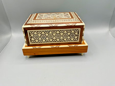 Handmade Antique Wood Cigarette Dispenser Box /Mother of Pearl & Bone Inlay picture
