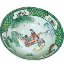 Vintage Chinese Famille Verte Porcelain Bowl Qianlong Mark Garden Scene Figures picture