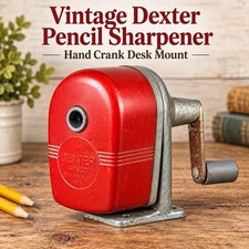 Vintage Dexter APSCO Red Hand Crank Pencil Sharpener Desk Mount School Office picture