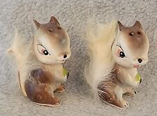 Vintage Enesco Squirrel with Rabbit Fur Tails Salt and Pepper Set Made in Japan picture