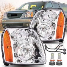 Headlight Assembly for 2007-2014 GMC Yukon XL 1500 2500 Hybrid Chrome Amber picture