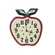 Ceramic Apple Wall Clock Red Green Country Kitchen Decor picture