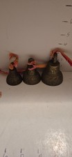SET OF THREE VINTAGE ETCHED BRASS BELLS-SARNA BELLS, CAMEL BELLS. picture