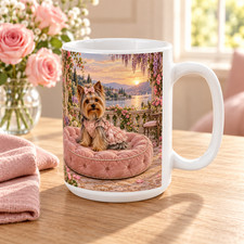 Yorkie Princess Mug 15oz Ceramic Coffee Cup Pink Luxury Dog Bed picture