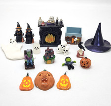 Misc Lot x16 Halloween Mini Figurines Trinkets Decorations Mantle Witch Hat Skul picture