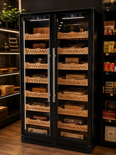 Commercial Cigar Humidor Wine Cooler Cabinet 2 Glass Doors 14 Wood Shelves picture