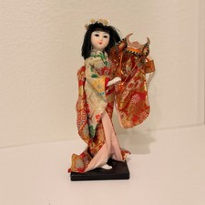 Vintage Japanese Princess Yaegaki Doll Kimono Samurai Helmet Kabuto Ningyo 9.5