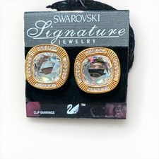 SIGNED SWAROVSKI S.A.L. CLIP EARRINGS NEW RETIRED  picture