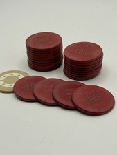 Vintage 25 Red BakelitePoker Chips OBF Monogram Antique Gambling Casino Game Lot picture