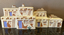 Vintage 4pc Southwestern Pueblo Adobe House Kitchen Ceramic Pottery Canister Set picture