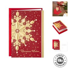 40 Elegant Red and Gold Snowflake Christmas Cards with Envelopes - Holiday Cheer picture
