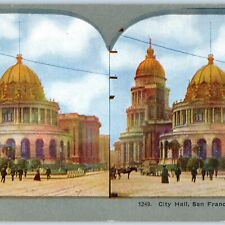 c1900s San Francisco, CA City Hall Dirt Road Horse Litho Photo Stereo Card V8 picture